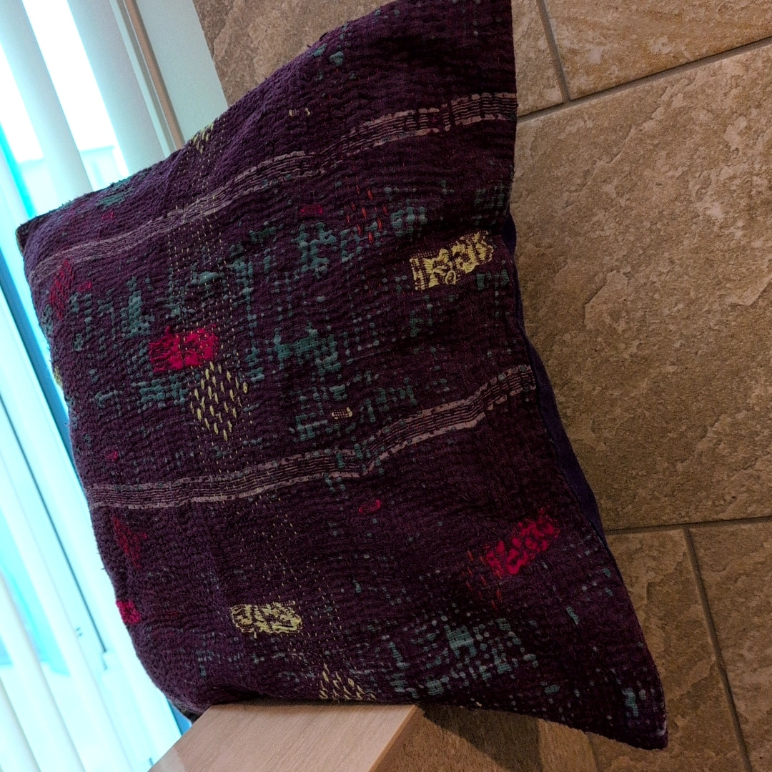 手作り インドのラリーキルト ヴィンテージカンタ クッションカバー #1008