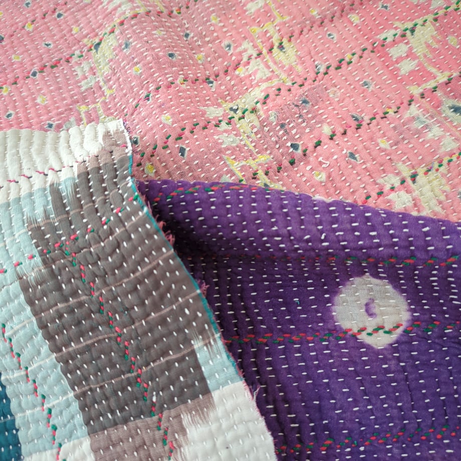 「M」ヴィンテージインテリア カンタキルト kantha インド布 襤褸 古布 #116