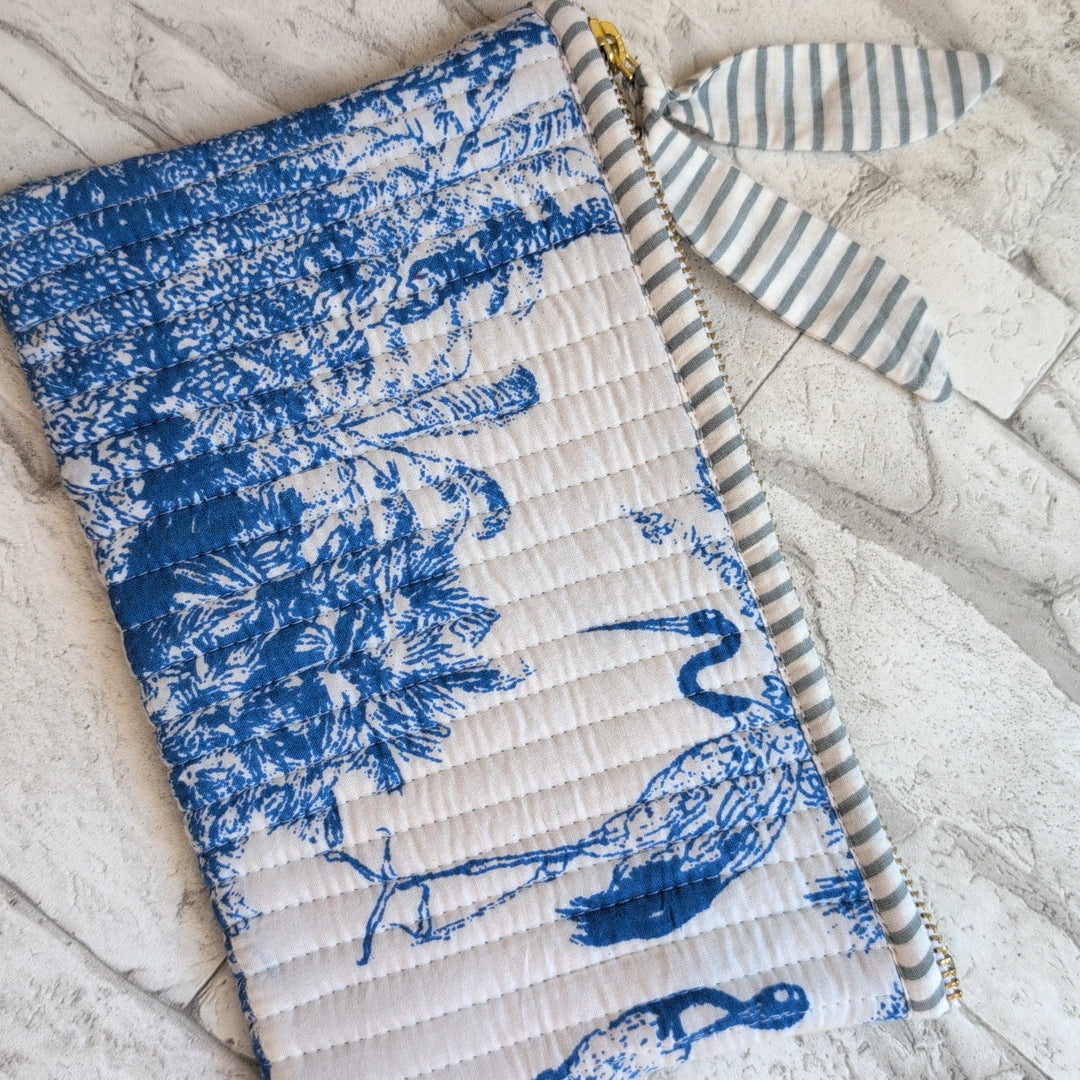 【M】手作りオリジナルフラットポーチ ハンドブロックプリント block print インド マザーズポーチにも