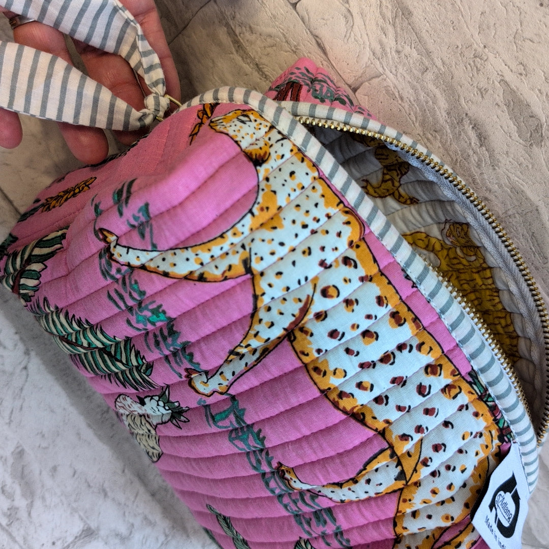 【L】オリジナルビッグポーチ ハンドブロックプリント block print インド Handmade ママポーチにも