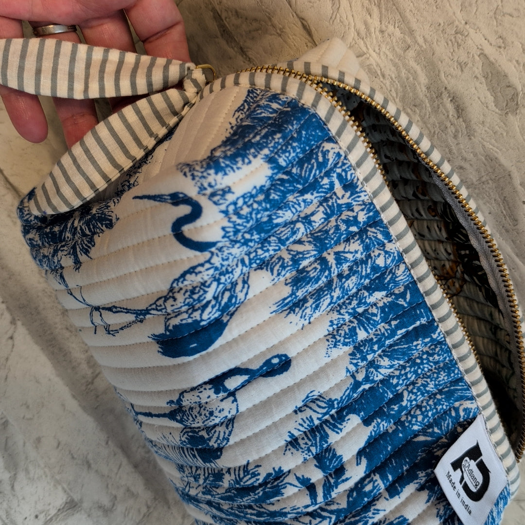 【L】オリジナルビッグポーチ ハンドブロックプリント block print インド Handmade ママポーチにも
