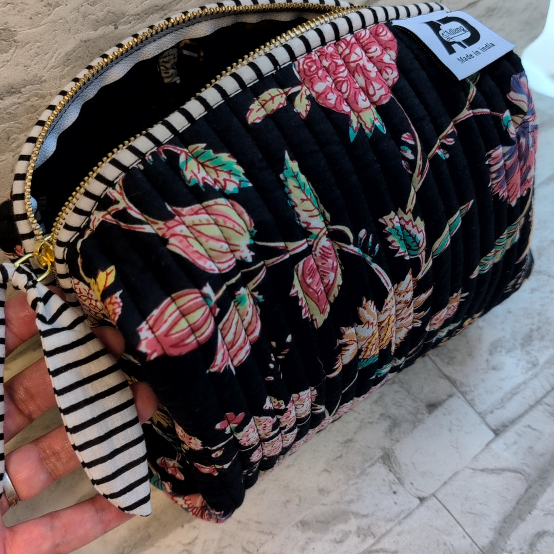 【L】オリジナルビッグポーチ ハンドブロックプリント block print インド Handmade ママポーチにも