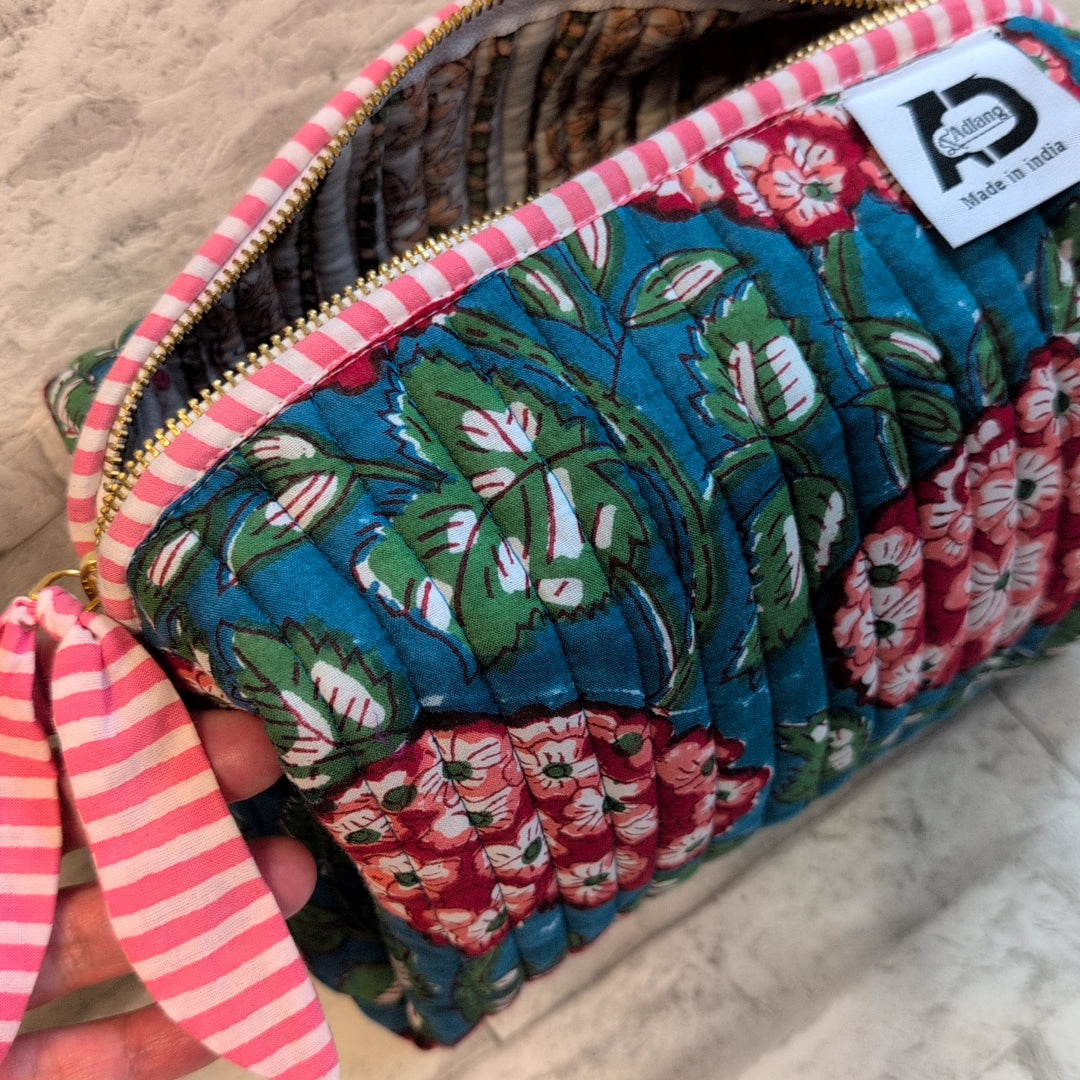 【L】オリジナルビッグポーチ ハンドブロックプリント block print インド Handmade ママポーチにも