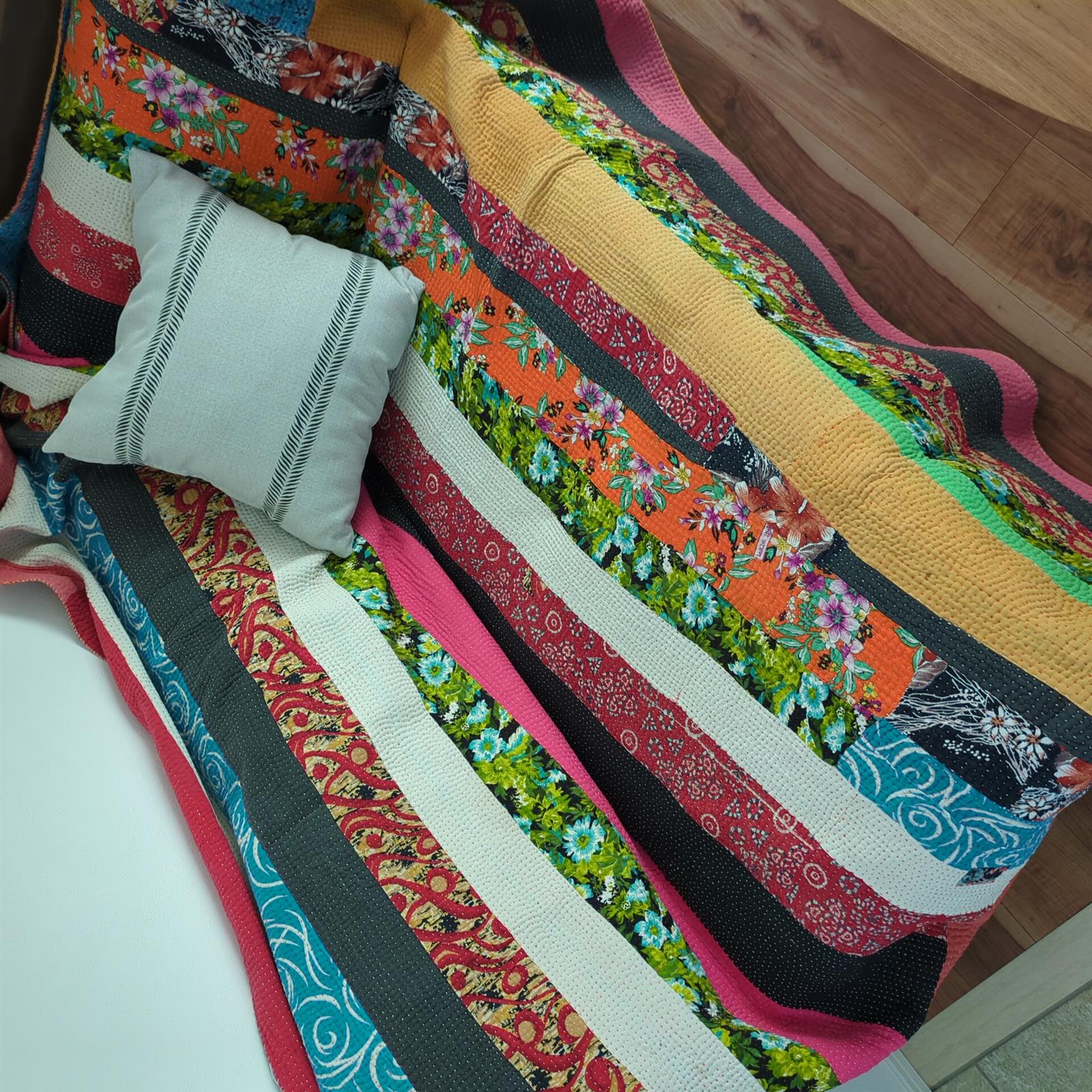 「オレンジグラデーション」 ストライプ ラリーキルト ヴィンテージラグ カンタキルト #381