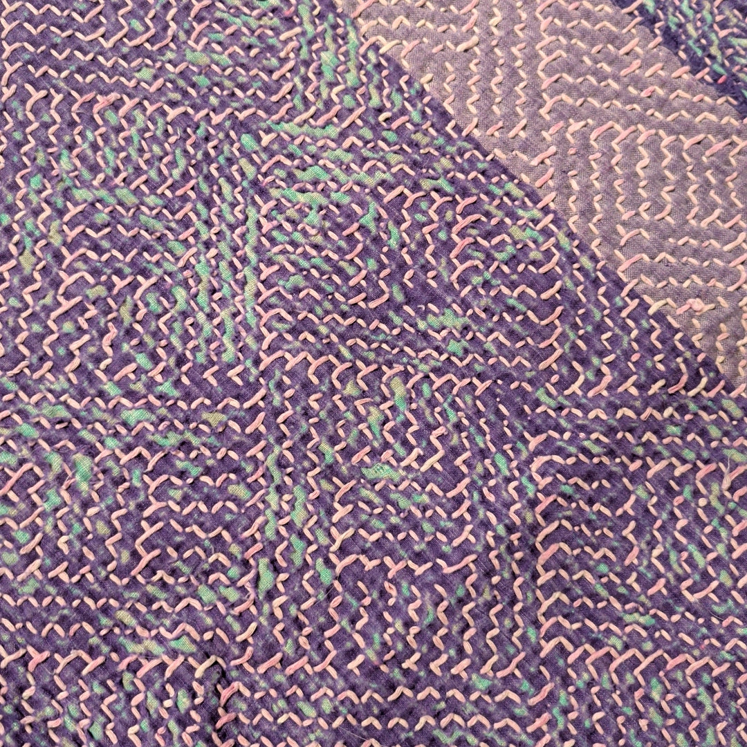 ヴィンテージロホリカンタキルト ラリーキルト kantha ダイヤ型 手刺繍 ラグマット インド布 アジアン #1243