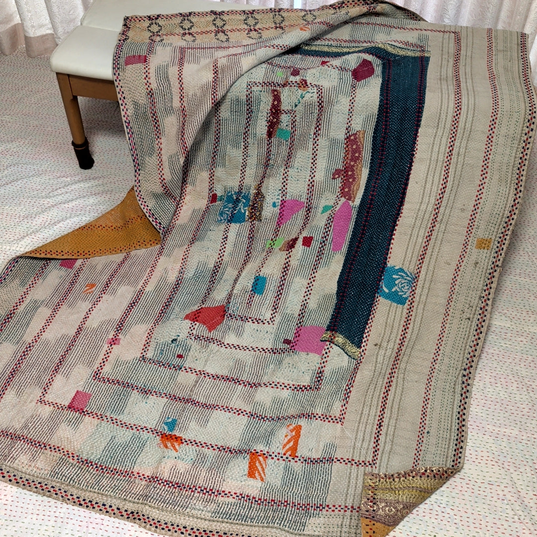 ヴィンテージカンタキルト ラリーキルト kantha ラグマット アジアンキルト #1247