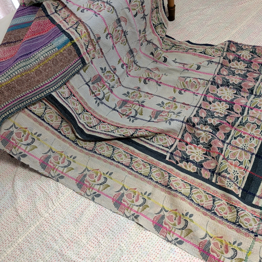 ヴィンテージカンタキルト ラリーキルト kantha ラグマット アジアンキルト #1251