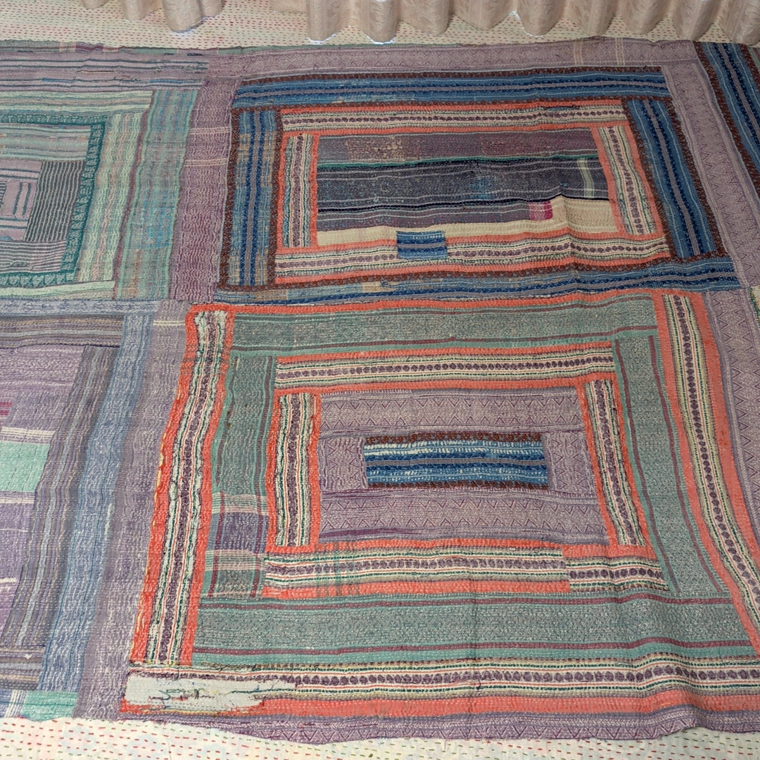 ヴィンテージカンタキルト ラリーキルト kantha ラグマット アジアンキルト #1255