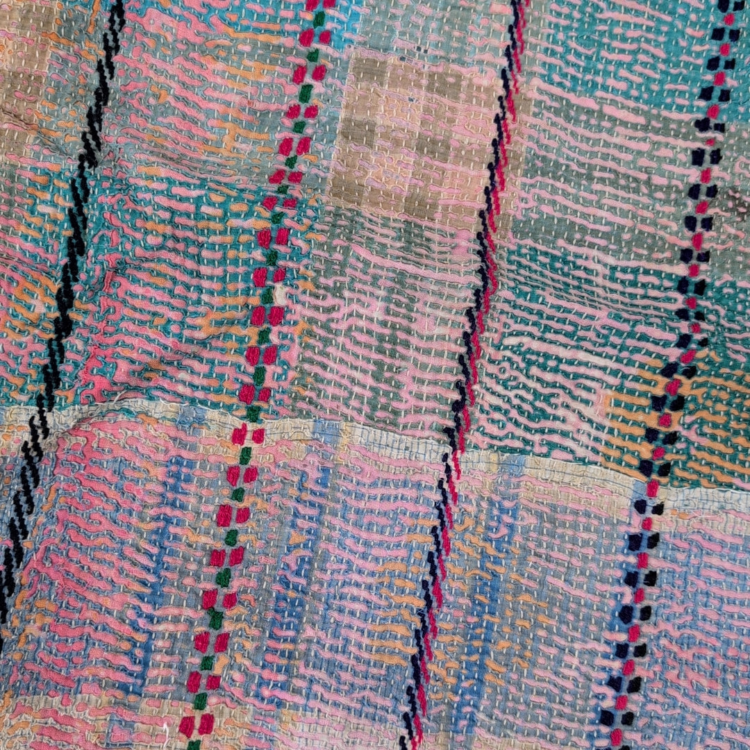ヴィンテージ カンタキルト ラリーキルト 甘いピクニック 手刺繍入りカラフルキルト インテリア #796