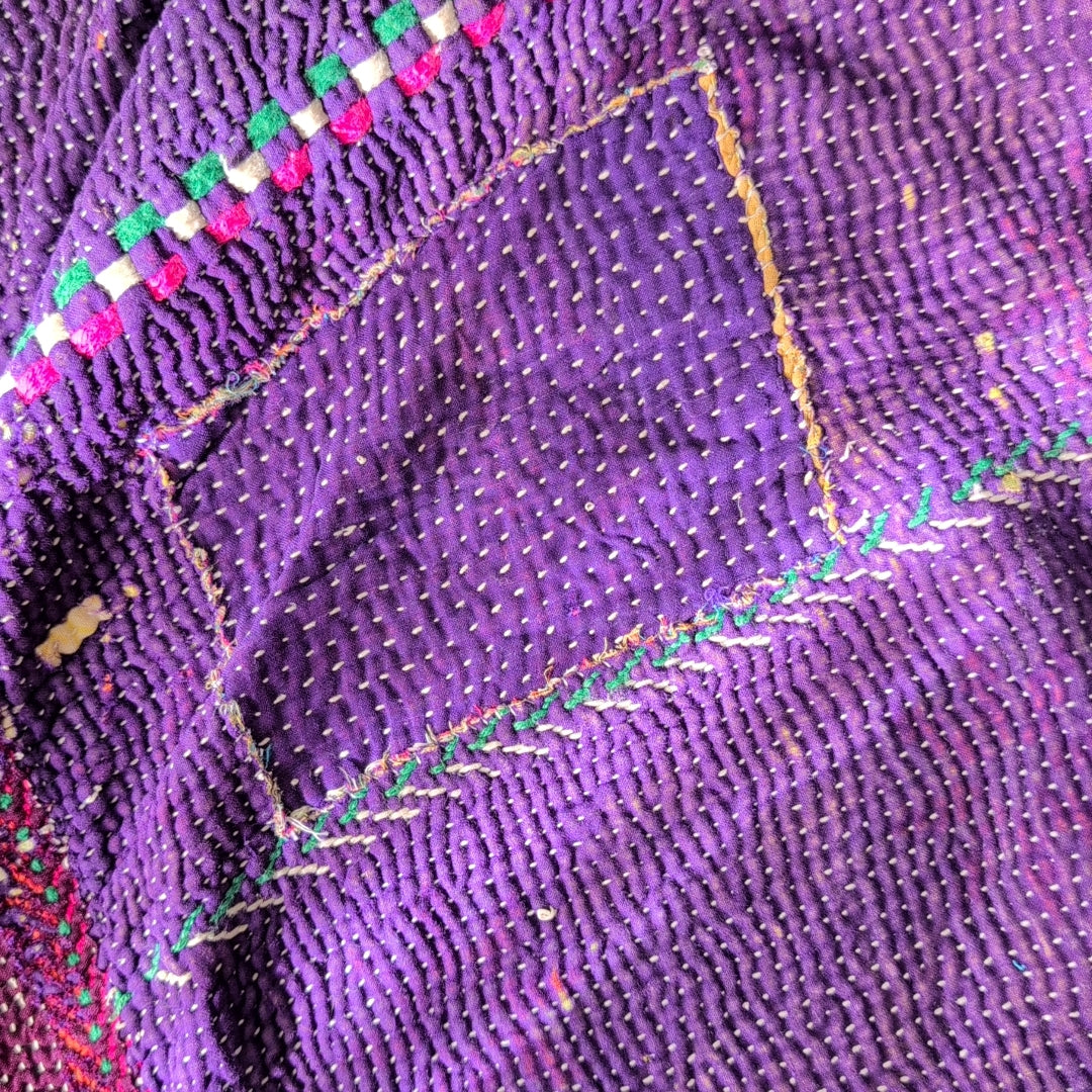 ヴィンテージ カンタキルト ラリーキルト カラフル刺繍 ハンドメイド生地にも インテリア #815