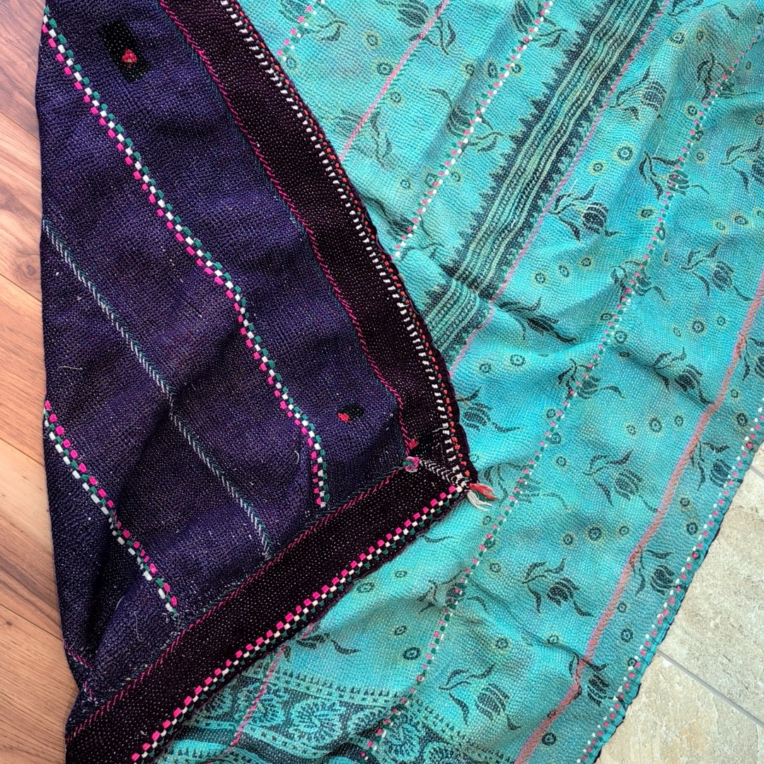 ヴィンテージ カンタキルト ラリーキルト カラフル刺繍 ハンドメイド生地にも インテリア #815