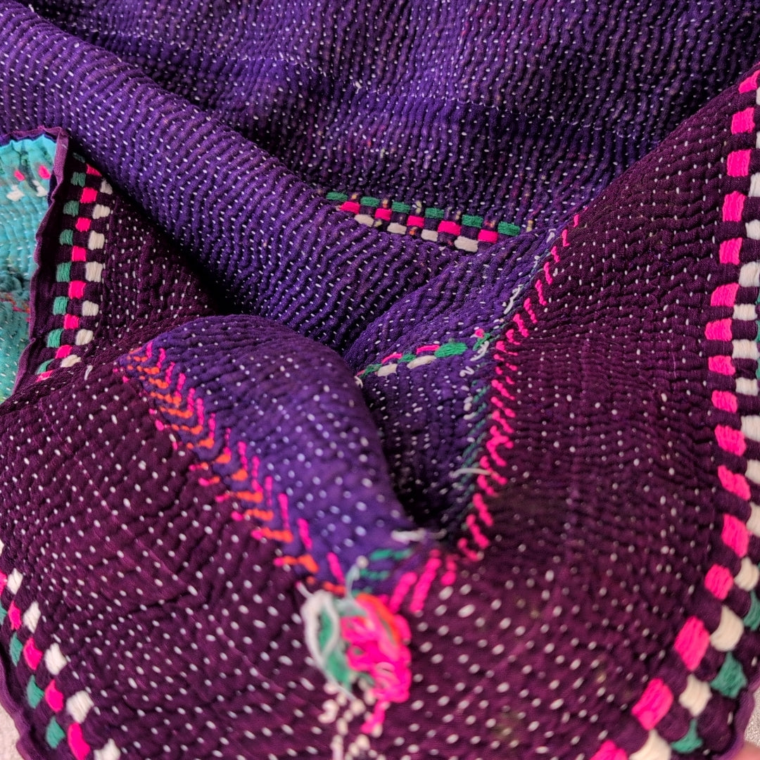 ヴィンテージ カンタキルト ラリーキルト カラフル刺繍 ハンドメイド生地にも インテリア #815