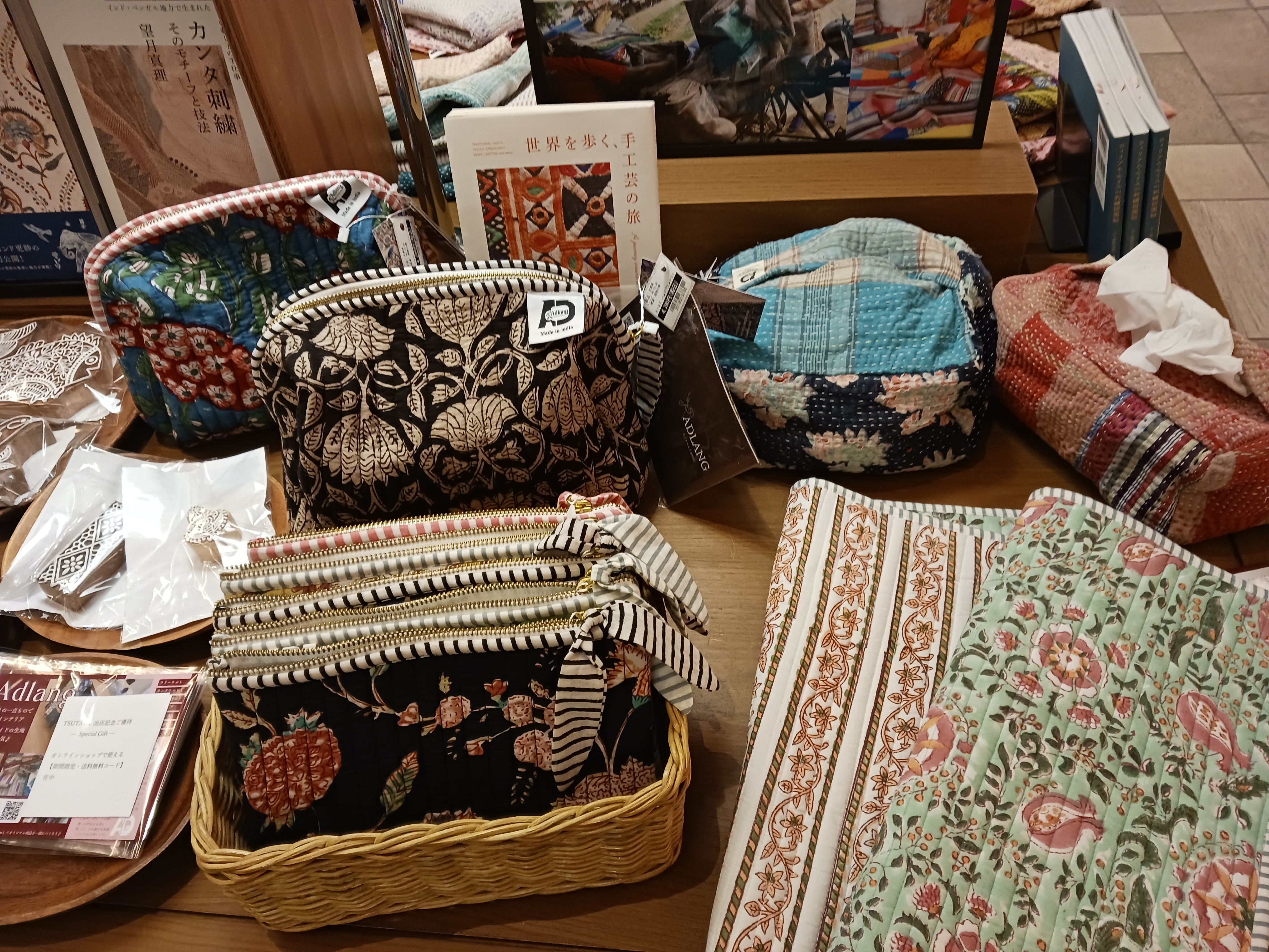 【L】オリジナルソフトビッグポーチ ハンドブロックプリント block print インド Handmade ママポーチ 旅行ポーチ