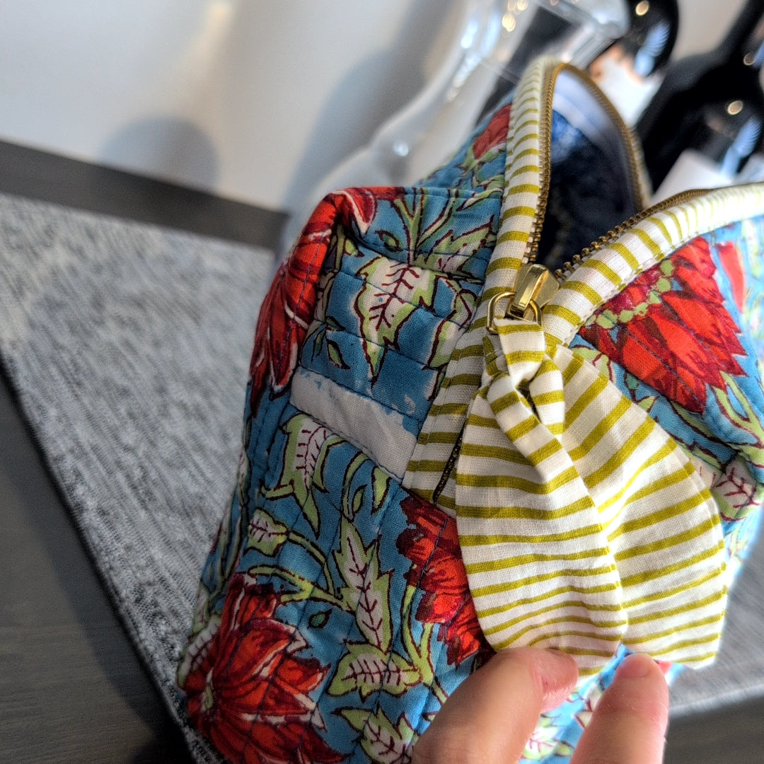 【L】オリジナルソフトビッグポーチ ハンドブロックプリント block print インド Handmade ママポーチ 旅行ポーチ