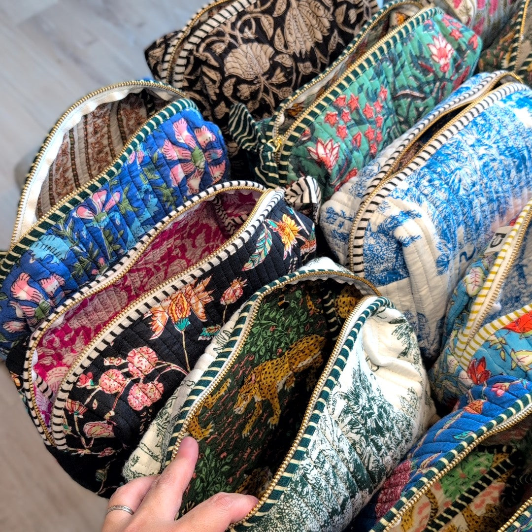【L】オリジナルソフトビッグポーチ ハンドブロックプリント block print インド Handmade ママポーチ 旅行ポーチ