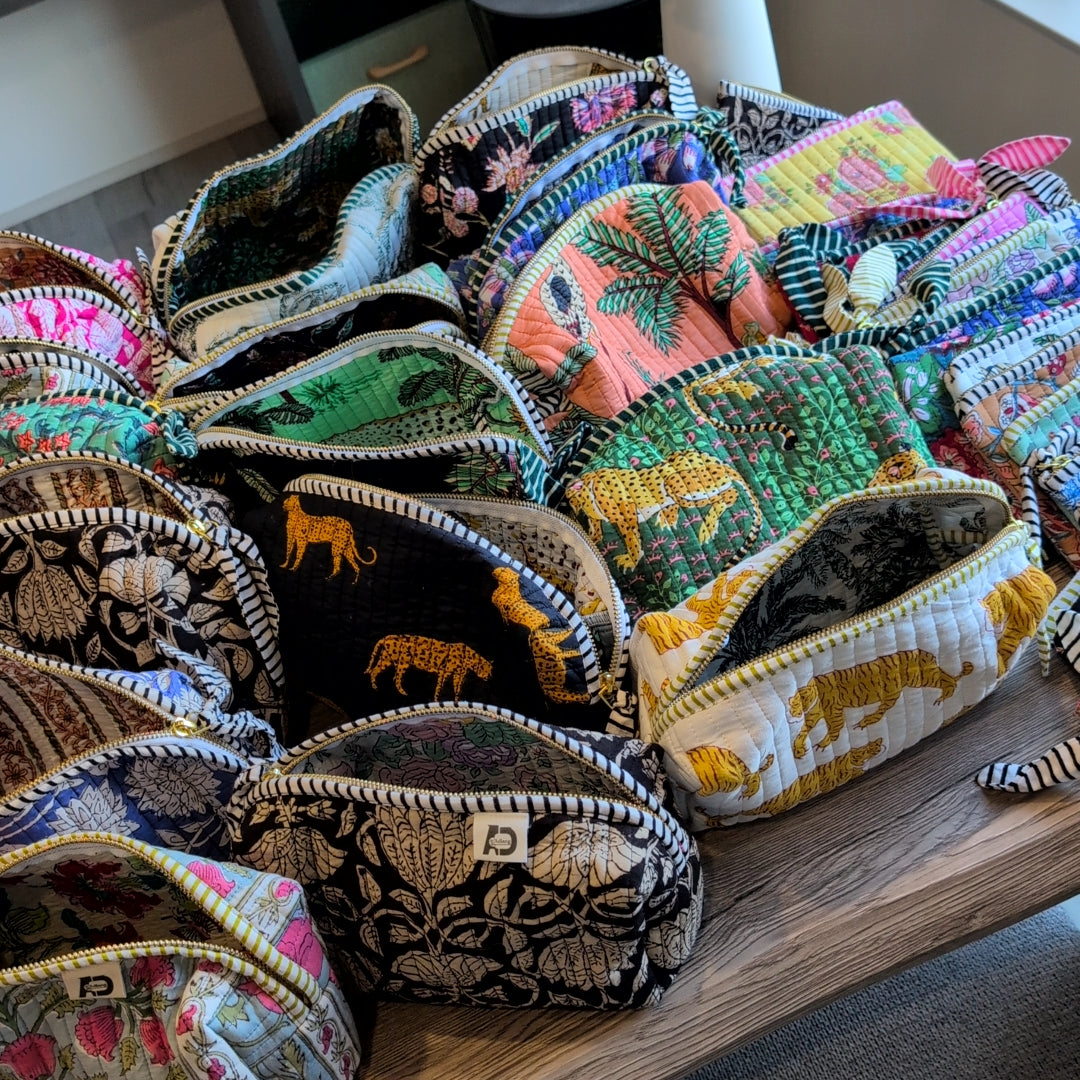 【L】オリジナルソフトビッグポーチ ハンドブロックプリント block print インド Handmade ママポーチ 旅行ポーチ