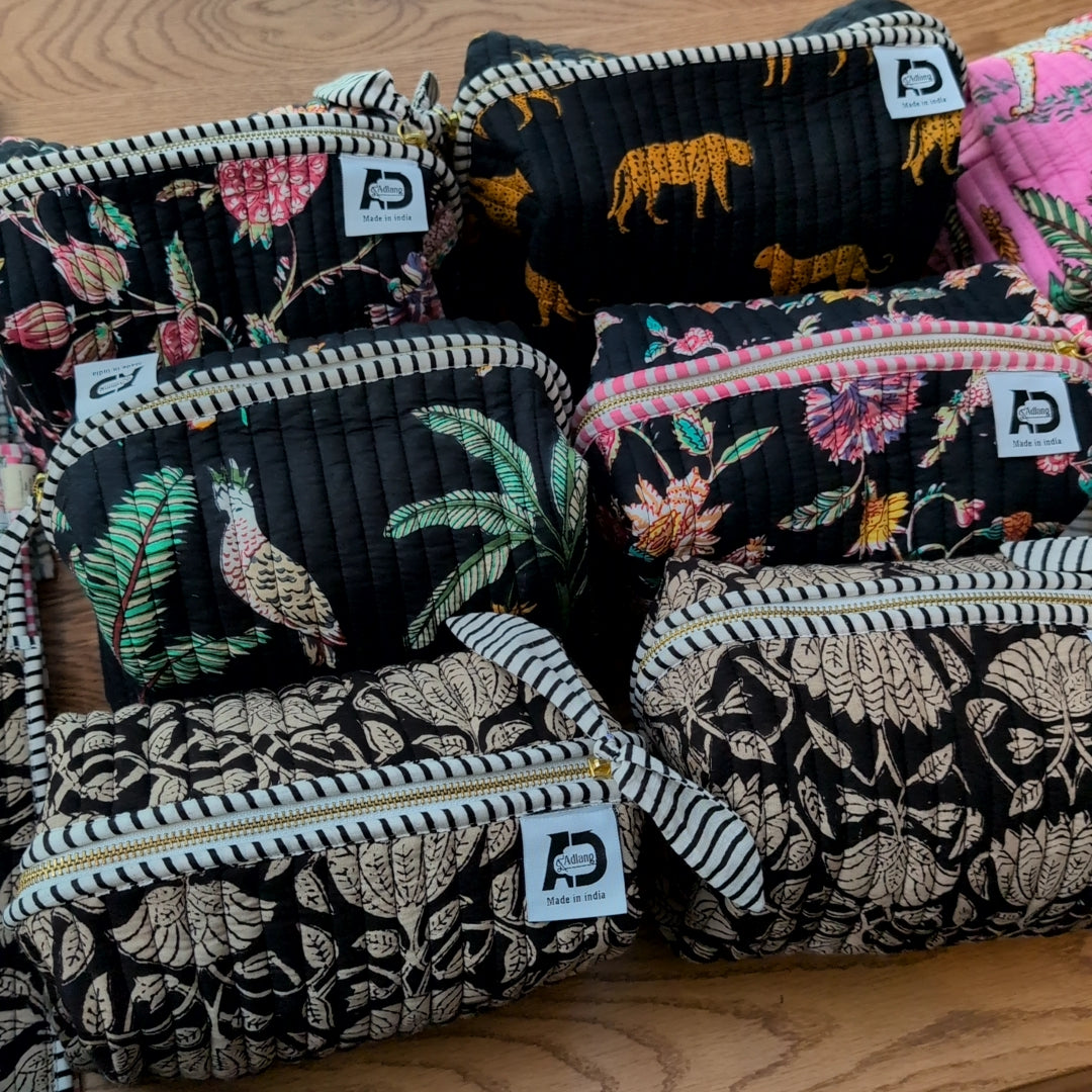 【L】オリジナルビッグポーチ ハンドブロックプリント block print インド Handmade ママポーチにも