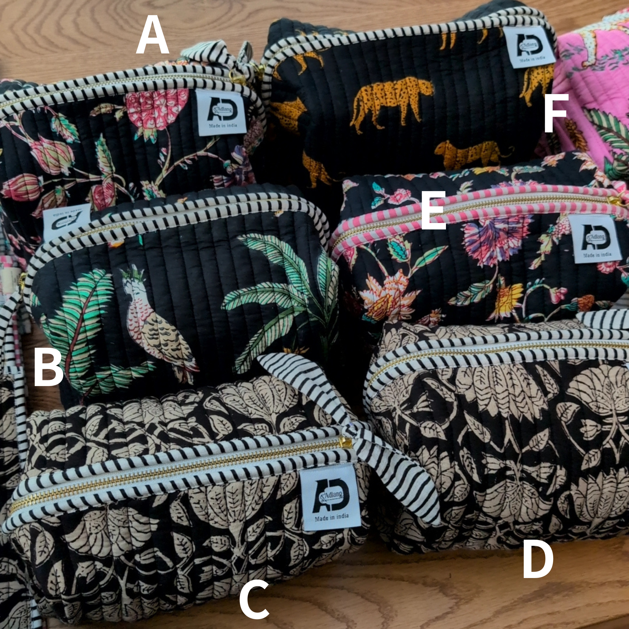 【L】オリジナルビッグポーチ ハンドブロックプリント block print インド Handmade ママポーチにも