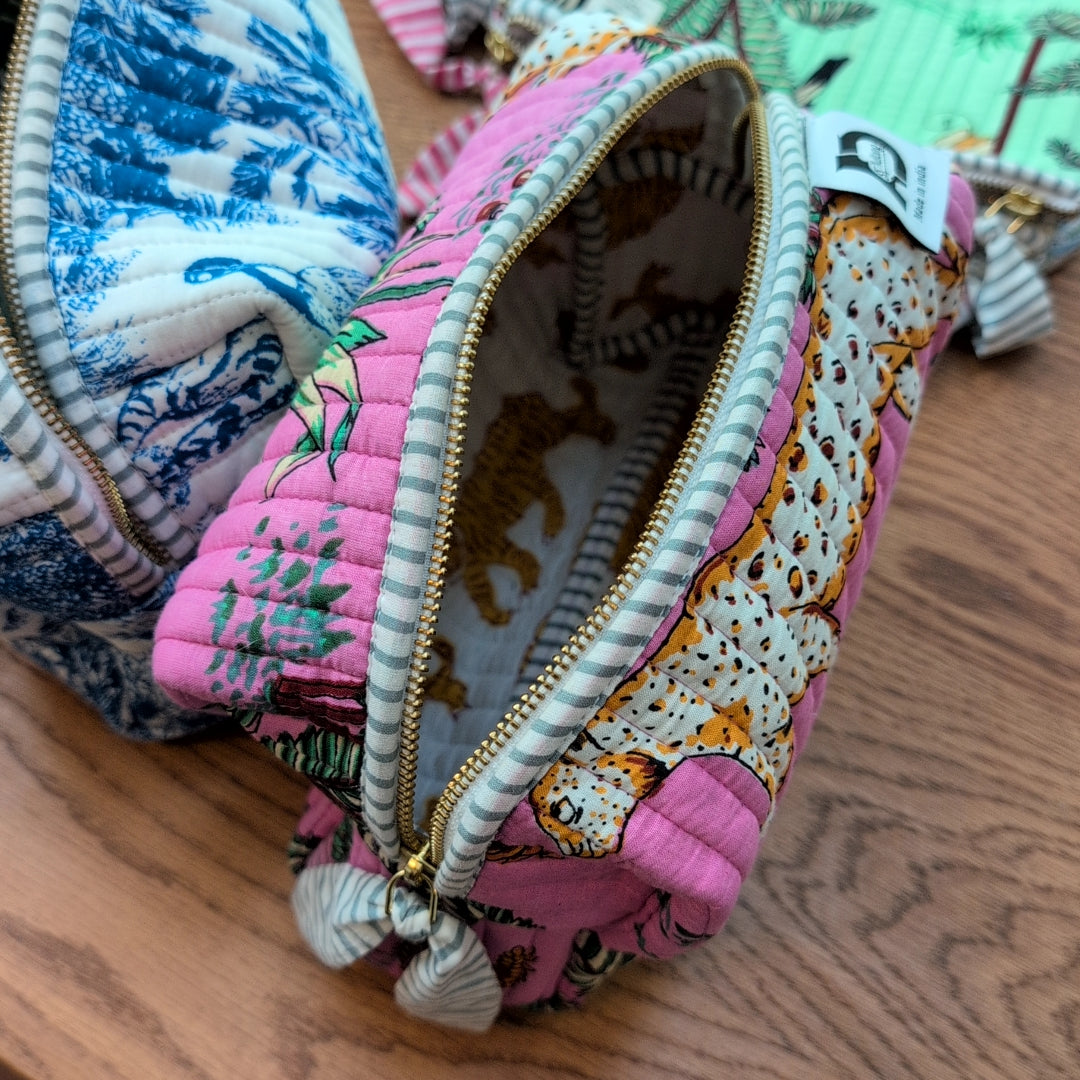 【L】オリジナルビッグポーチ ハンドブロックプリント block print インド Handmade ママポーチにも