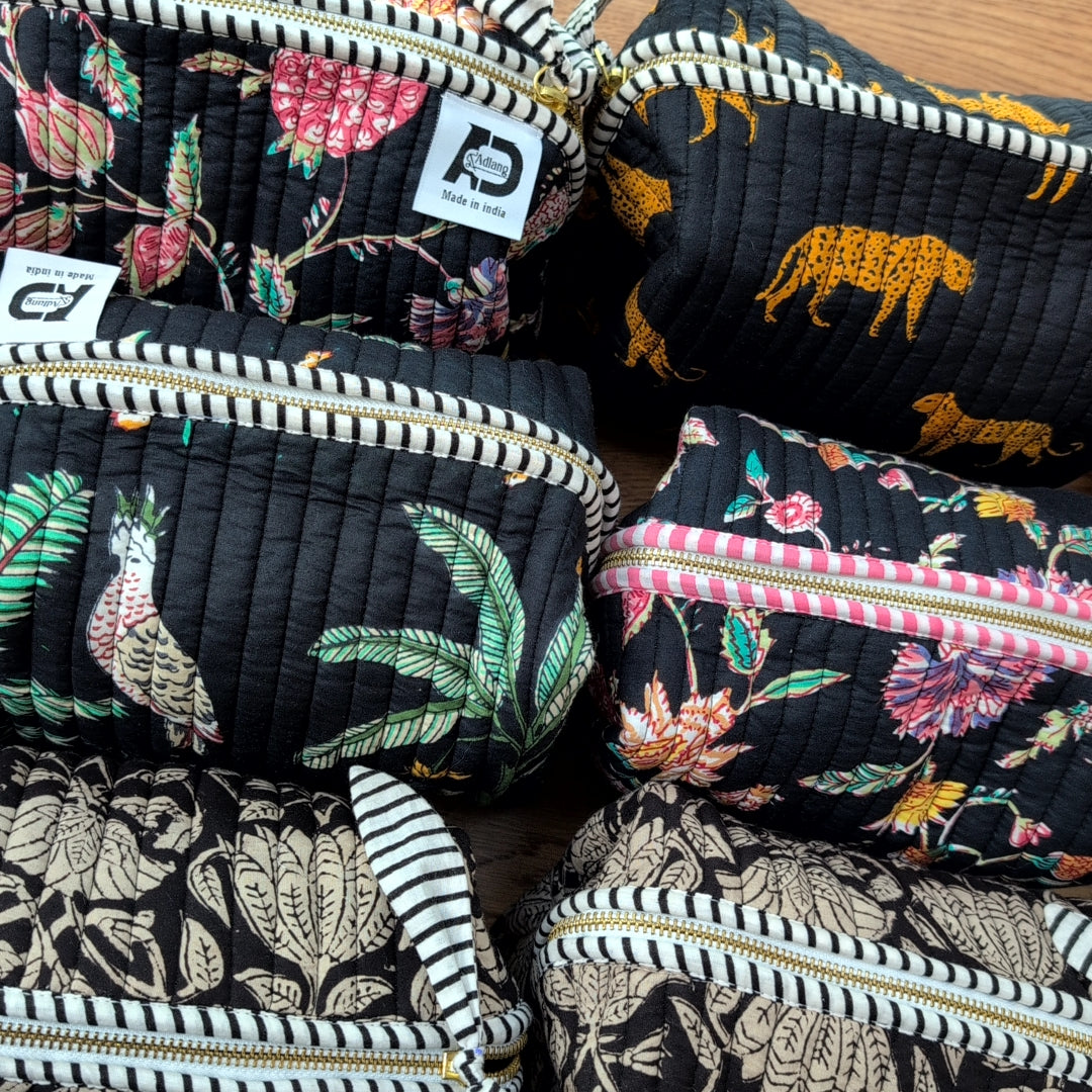 【L】オリジナルビッグポーチ ハンドブロックプリント block print インド Handmade ママポーチにも