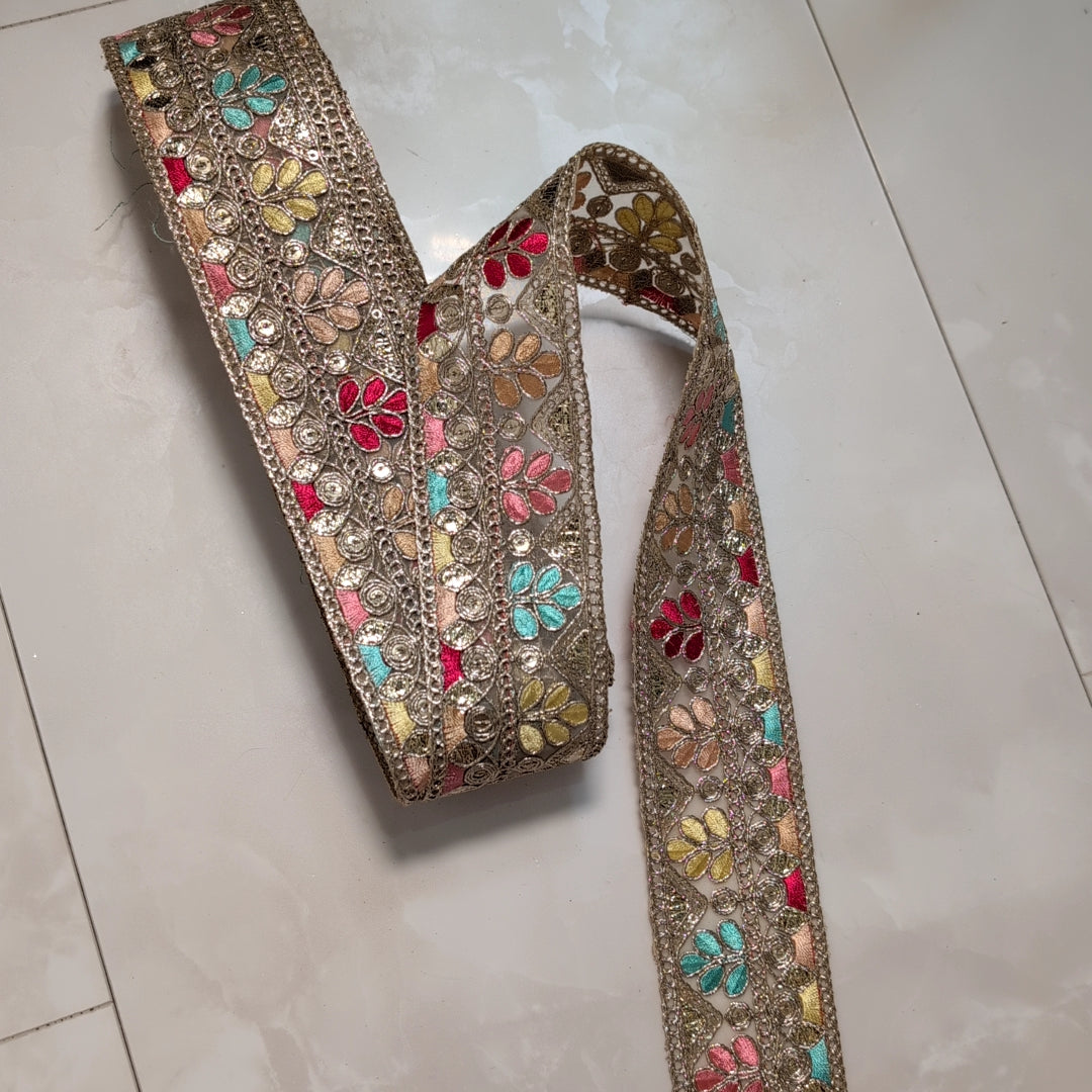 【中幅】インド刺繍リボン Handmade|手作り|インドハンドメイド素材、布小物 #9060