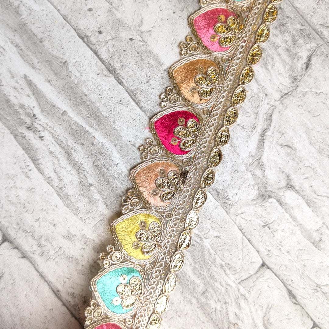 【中幅】インド刺繍リボン Handmade|手作り|インドハンドメイド素材、布小物 #9000