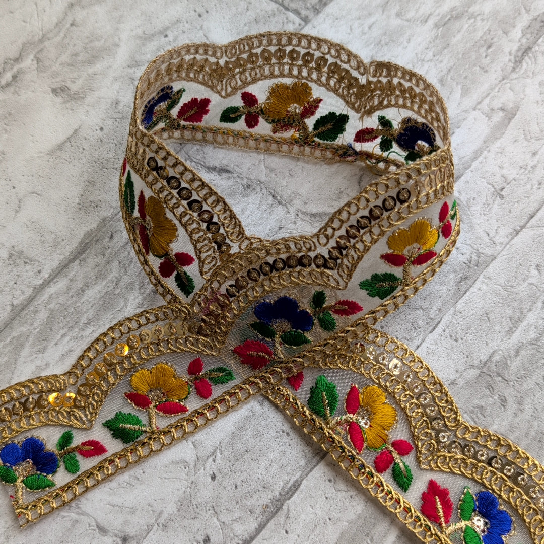 【中幅】インド刺繍リボン Handmade|手作り|インドハンドメイド素材、布小物 #9040