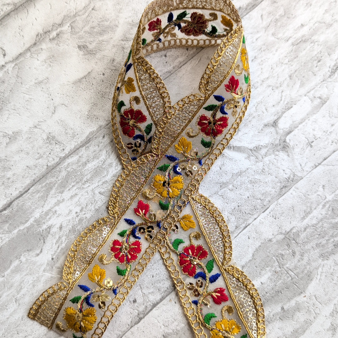 【中幅】インド刺繍リボン Handmade|手作り|インドハンドメイド素材、布小物 #9080