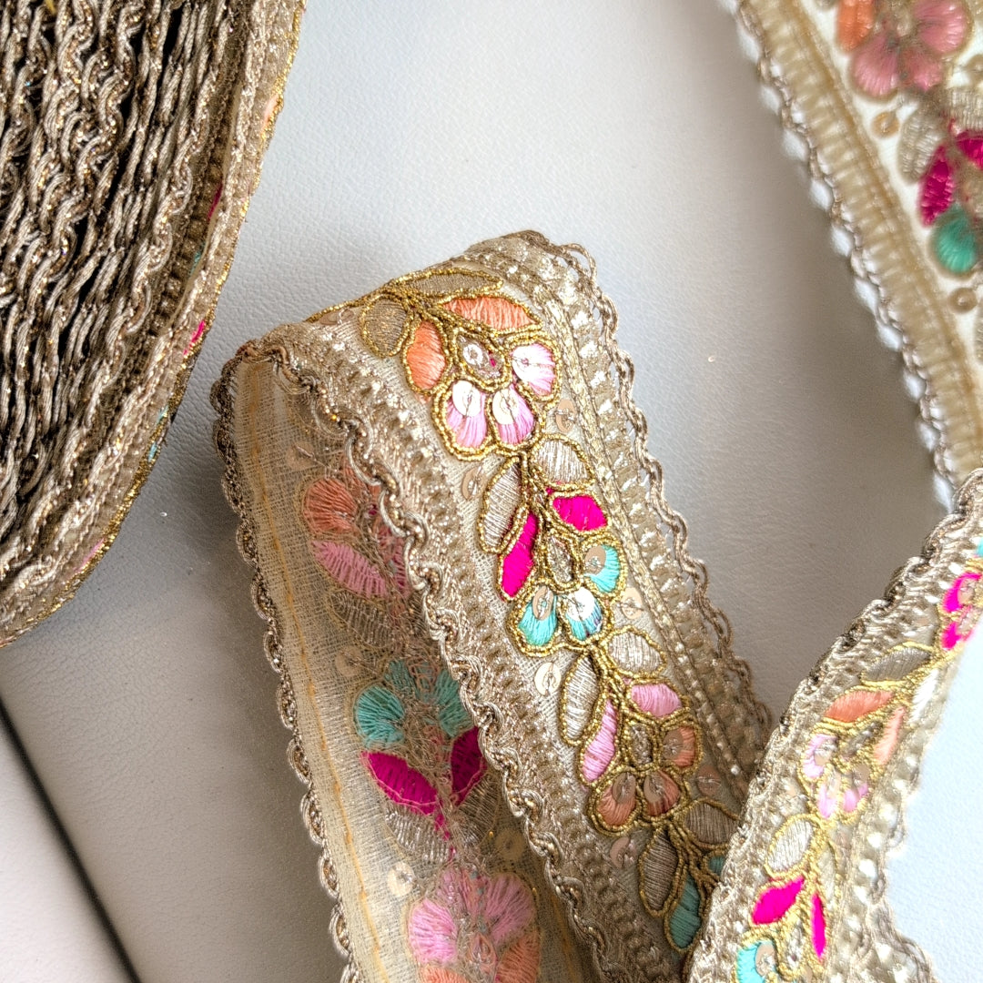 【中幅】インド刺繍リボン Handmade|手作り|インドハンドメイド素材、布小物 #9100