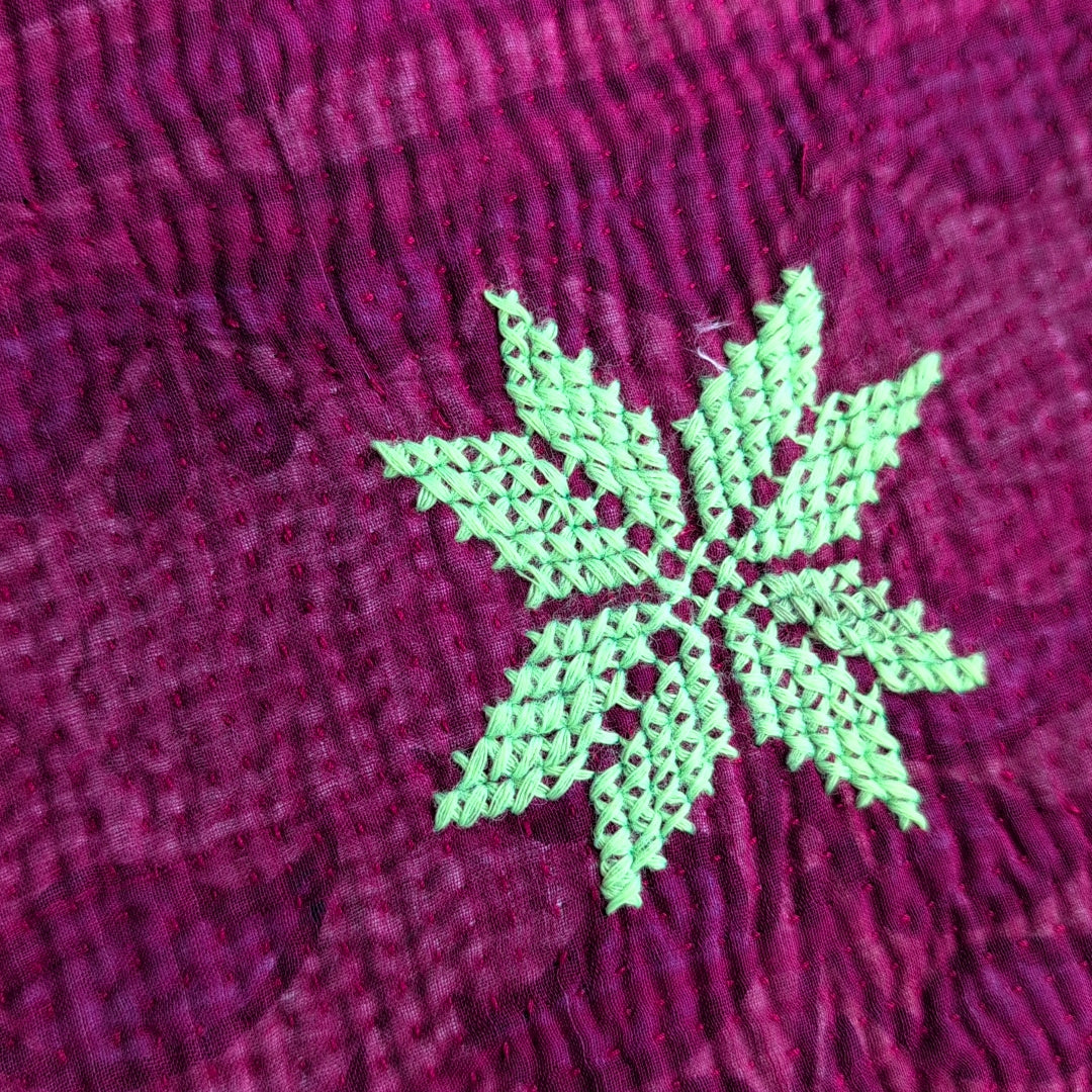 ヴィンテージカンタキルト生地|ラリーキルト|刺繍刺し子布|ハギレ カットクロス#1206