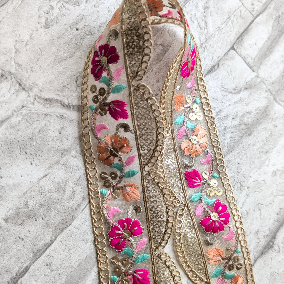 【中幅】インド刺繍リボン Handmade|手作り|インドハンドメイド素材、布小物 #9020
