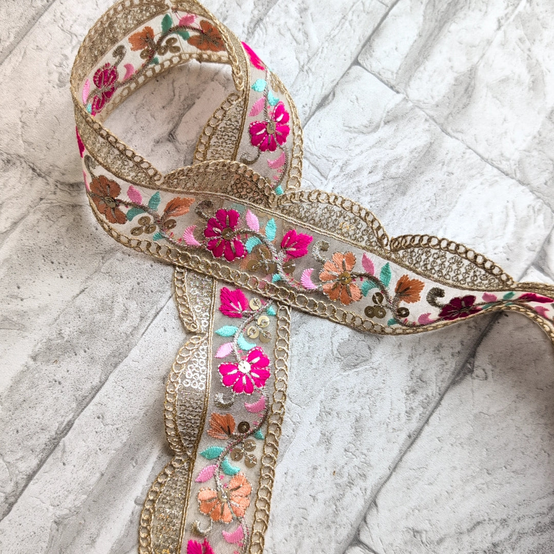 【中幅】インド刺繍リボン Handmade|手作り|インドハンドメイド素材、布小物 #9020