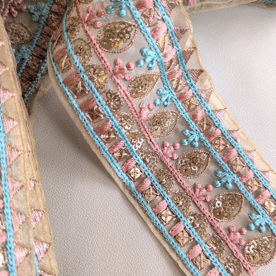 【中幅】インド刺繍リボン Handmade|手作り|インドハンドメイド素材、布小物 #9160