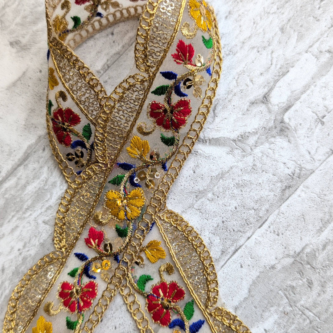 【中幅】インド刺繍リボン Handmade|手作り|インドハンドメイド素材、布小物 #9080