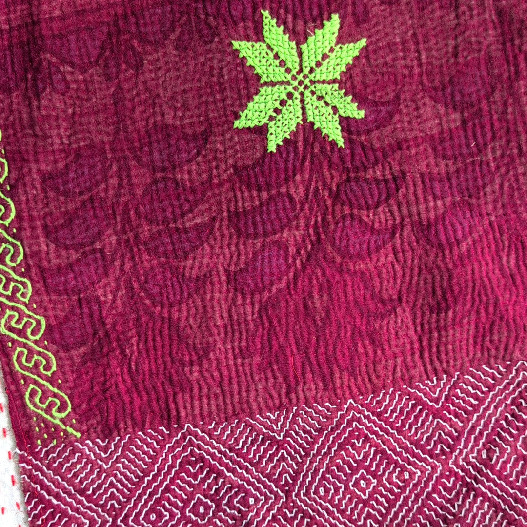 ヴィンテージカンタキルト生地|ラリーキルト|刺繍刺し子布|ハギレ カットクロス#1206