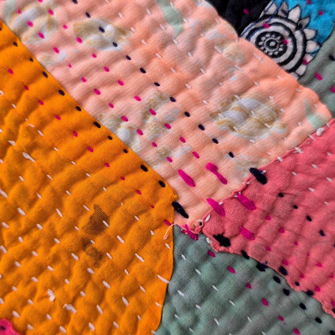 ヴィンテージ カンタキルト ラリーキルト 柔らかCotton マルチカバー「カラフルパレット」 #923