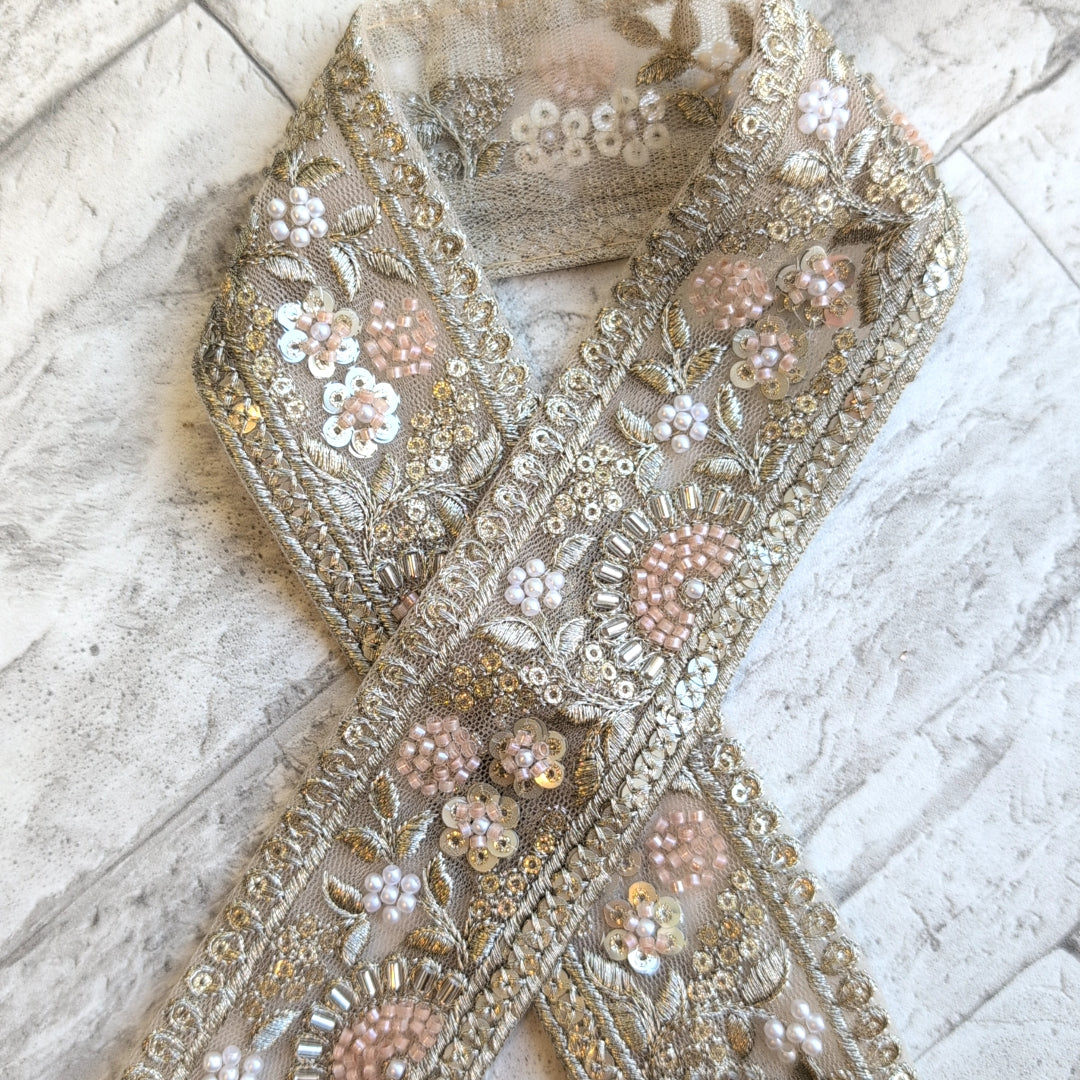 【中幅】インド刺繍リボン Handmade|手作り|インドハンドメイド素材、布小物 #9171