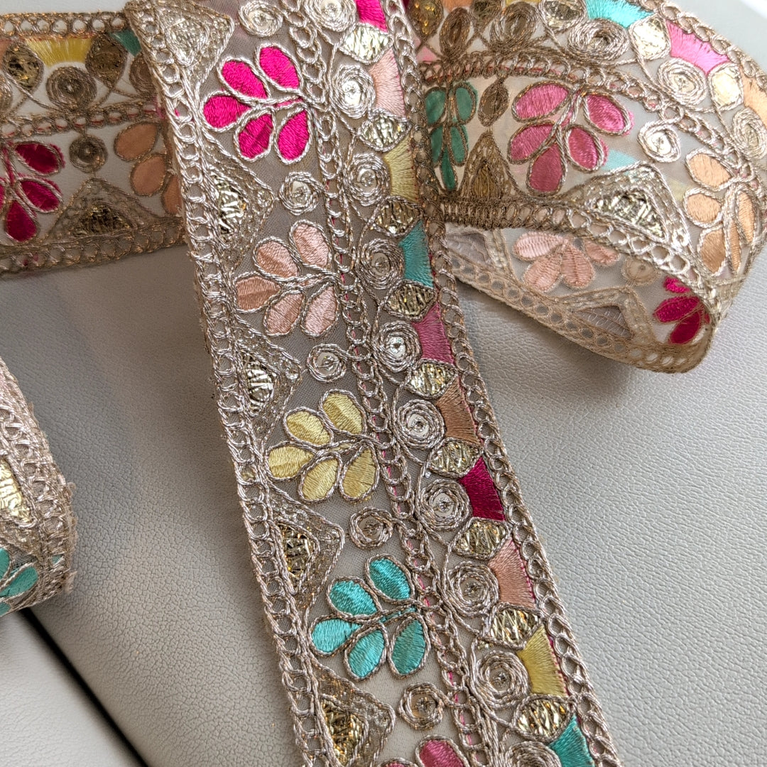 【中幅】インド刺繍リボン Handmade|手作り|インドハンドメイド素材、布小物 #9060