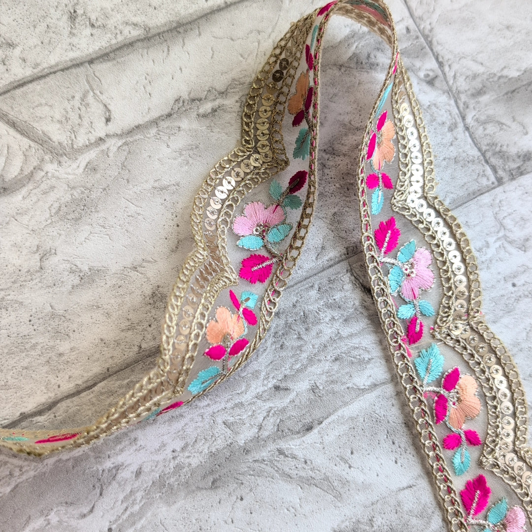 【中幅】インド刺繍リボン Handmade|手作り|インドハンドメイド素材、布小物 #9070