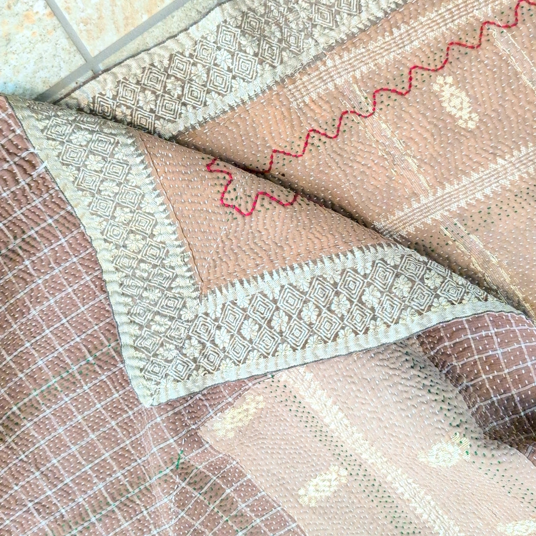 ヴィンテージ カンタキルト ラリーキルト 柔らかCotton ソファカバー「シナモンチェック」 #922