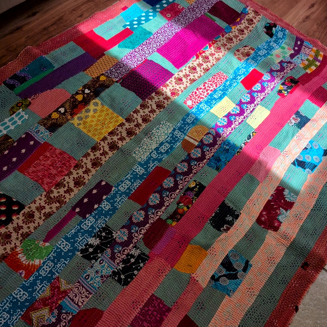 ヴィンテージ カンタキルト ラリーキルト 柔らかCotton マルチカバー「カラフルパレット」 #923