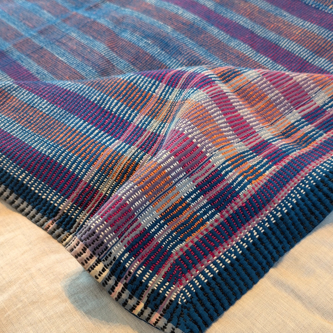 ヴィンテージロホリカンタキルト ラリーキルト ラグマット「ブルーの宝」 #953