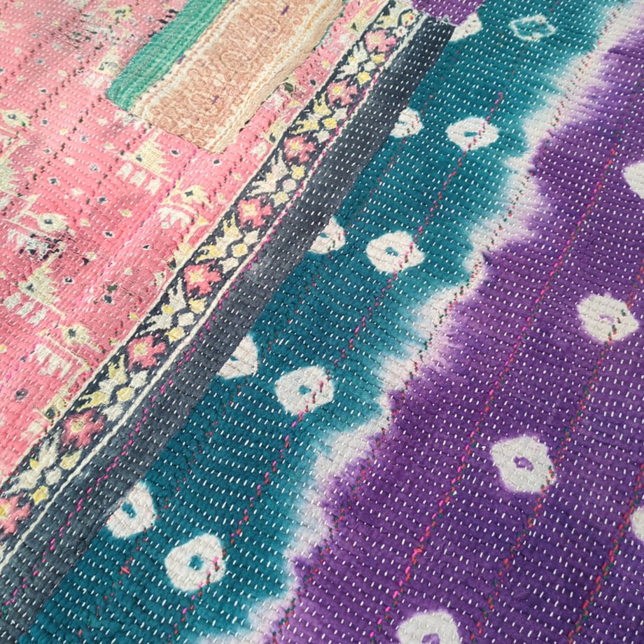「M」ヴィンテージインテリア カンタキルト kantha インド布 襤褸 古布 #116