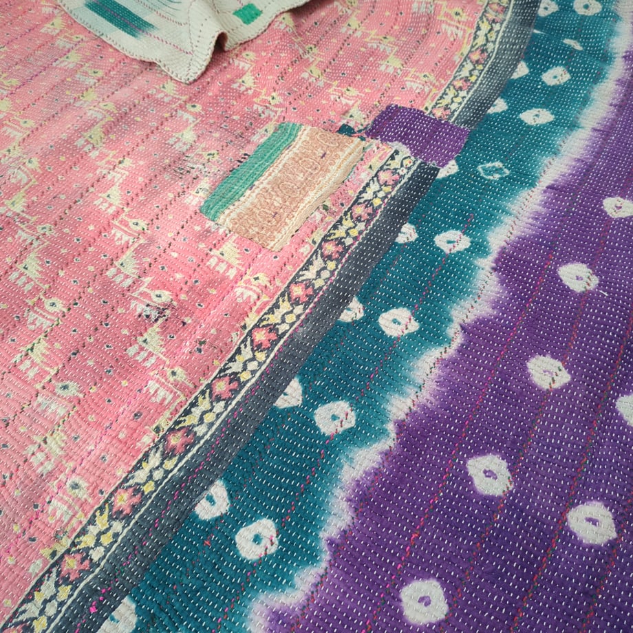 「M」ヴィンテージインテリア カンタキルト kantha インド布 襤褸 古布 #116