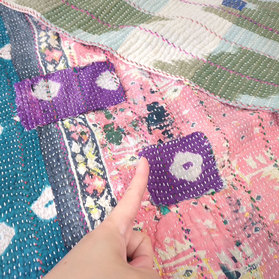 「M」ヴィンテージインテリア カンタキルト kantha インド布 襤褸 古布 #116
