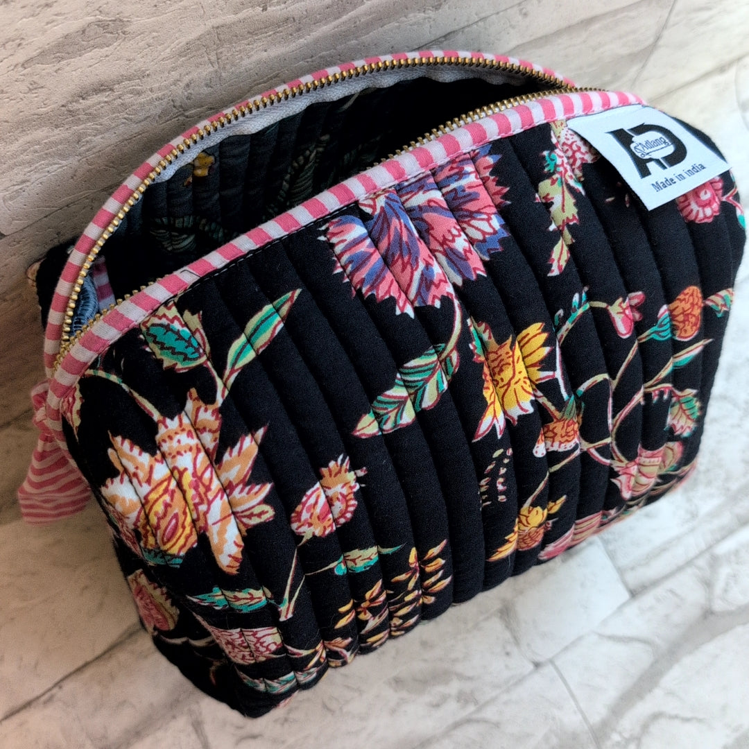 【L】オリジナルビッグポーチ ハンドブロックプリント　block print インド　Handmade  ママポーチにも