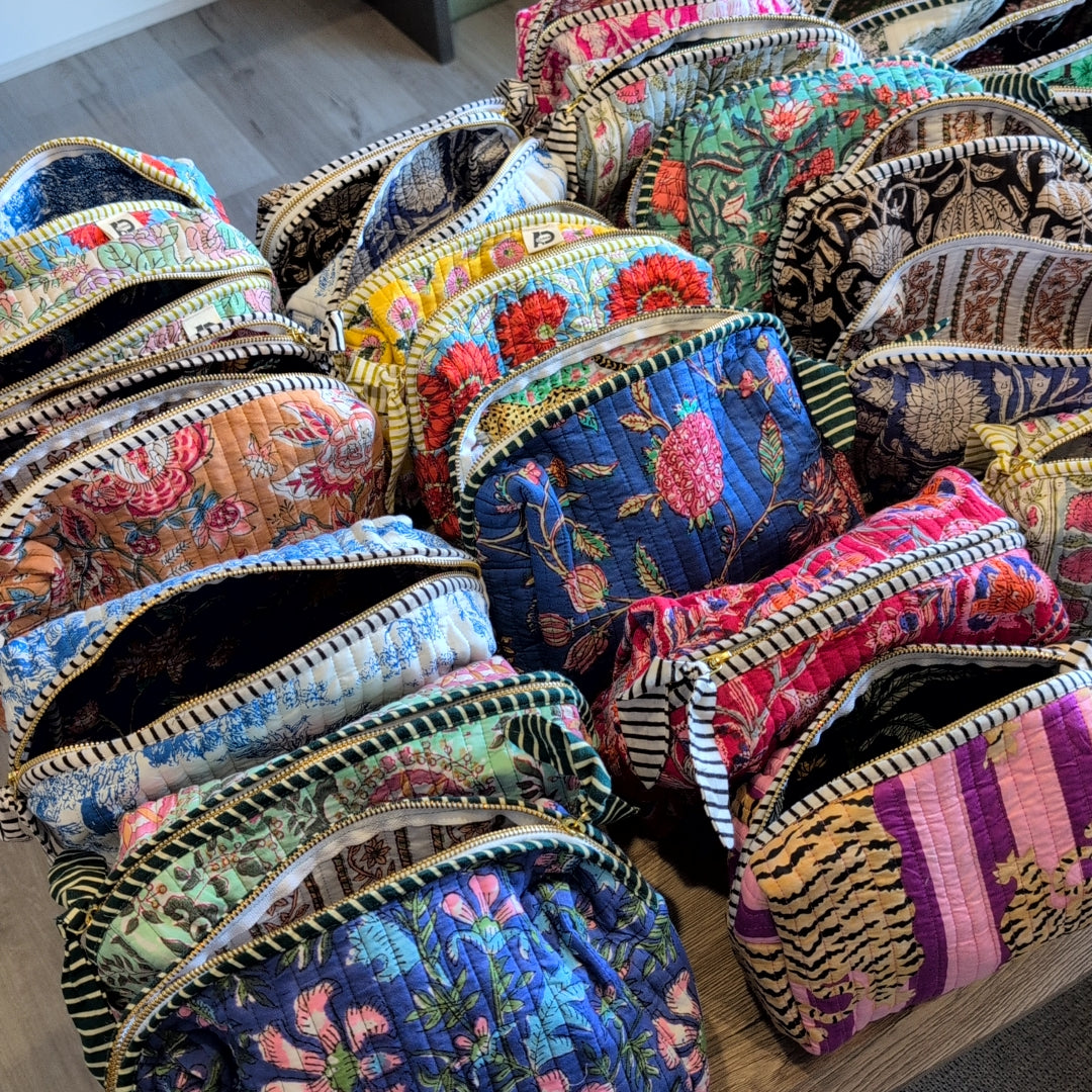 【L】オリジナルソフトビッグポーチ ハンドブロックプリント　block print インド　Handmade  ママポーチ　旅行ポーチ