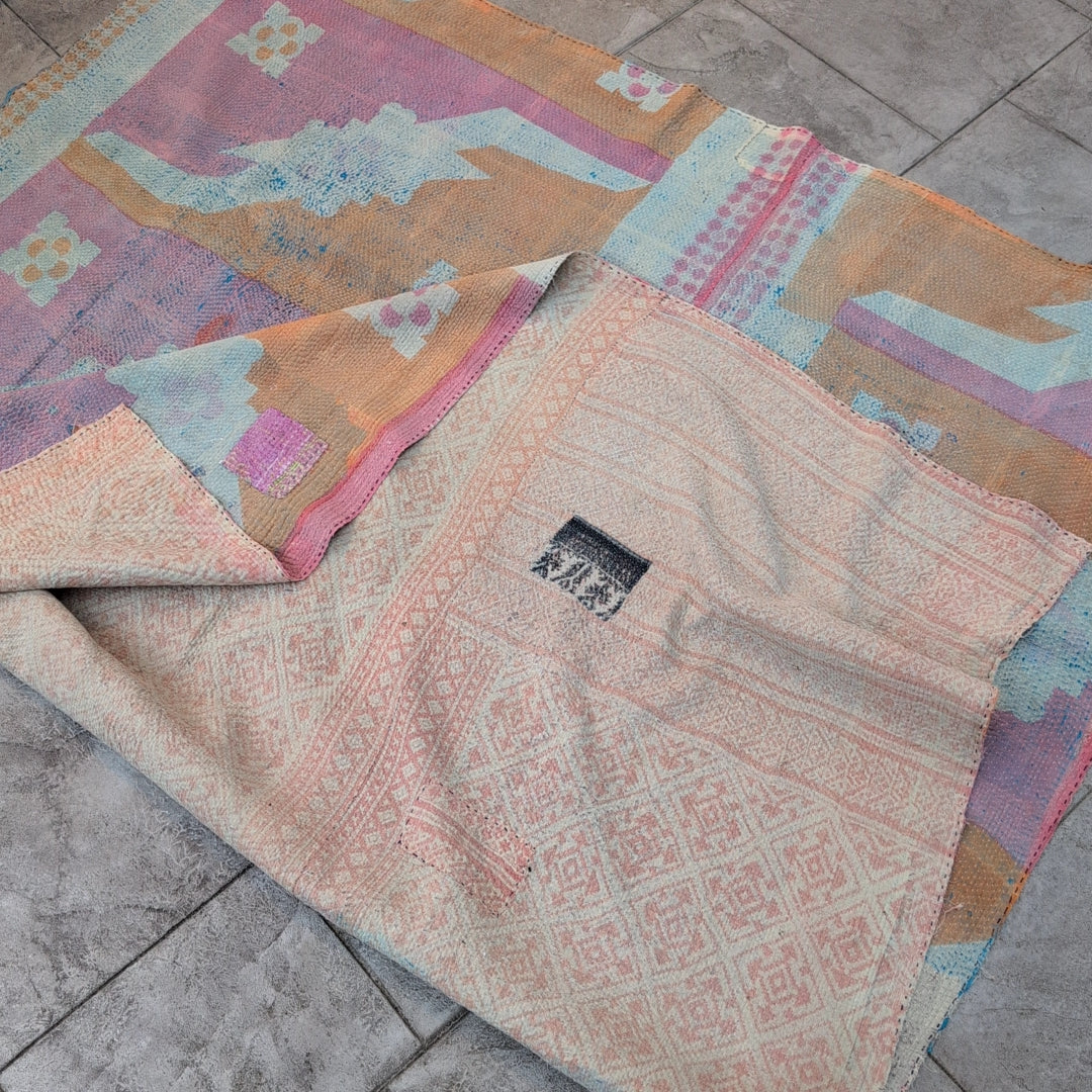 ヴィンテージカンタキルト ラリーキルト kantha ラグマット ［午後のタルト］#1158