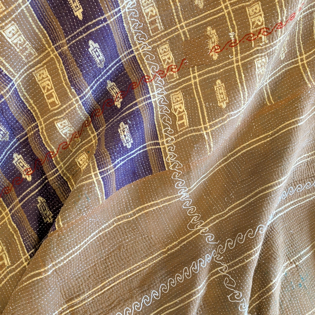 ヴィンテージカンタキルト ラリーキルト kantha マルチカバー 指し布 ［家族への祈り］#1139
