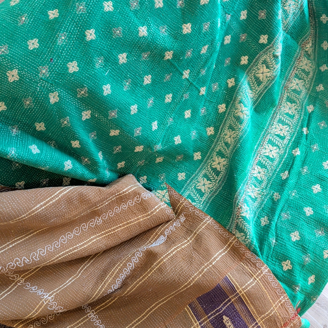 ヴィンテージカンタキルト ラリーキルト kantha マルチカバー 指し布 ［家族への祈り］#1139